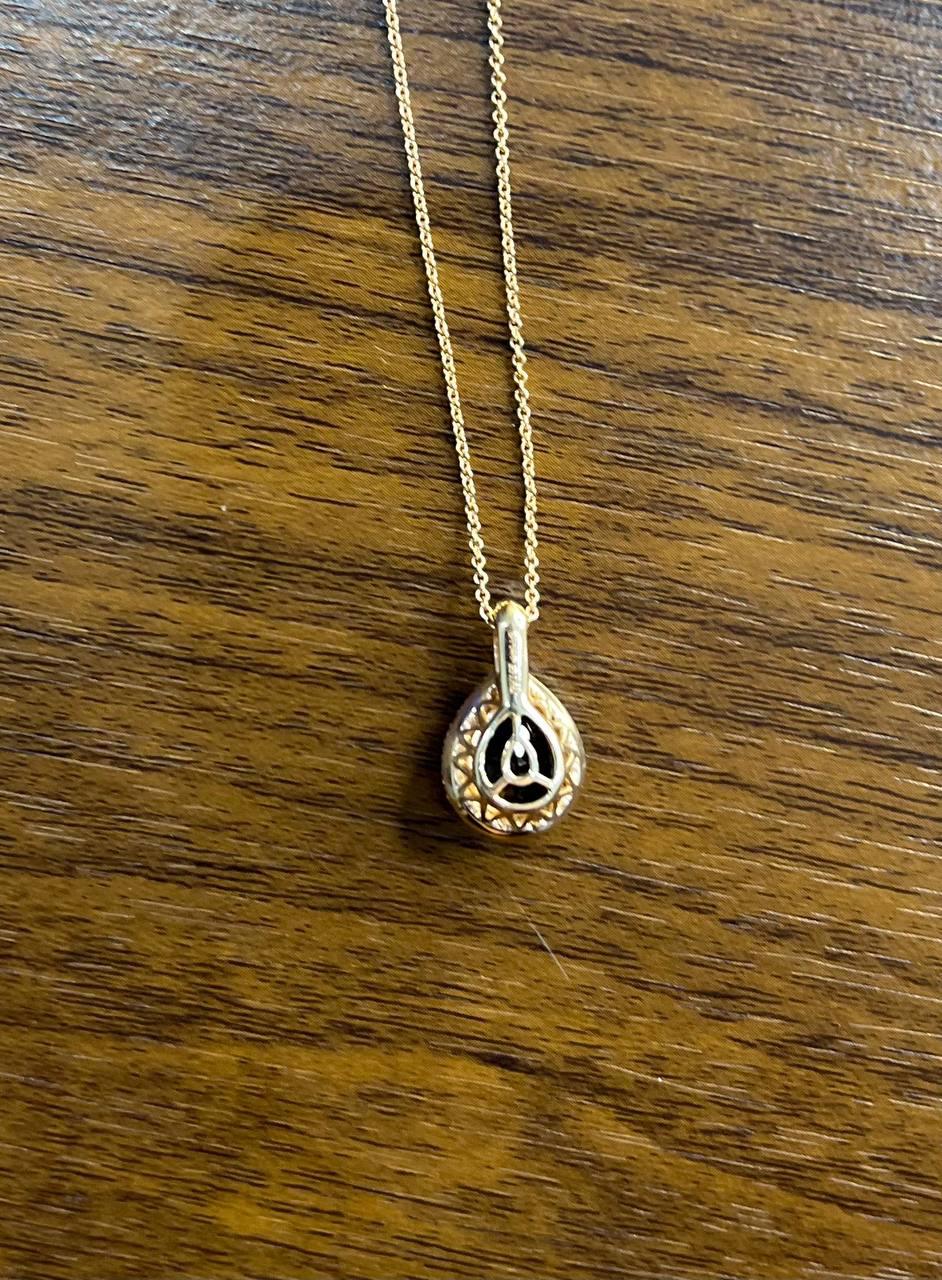 Pear Teardrop Shape Brown Smoky Quartz Diamond Halo 14K Gold Pendant Necklace