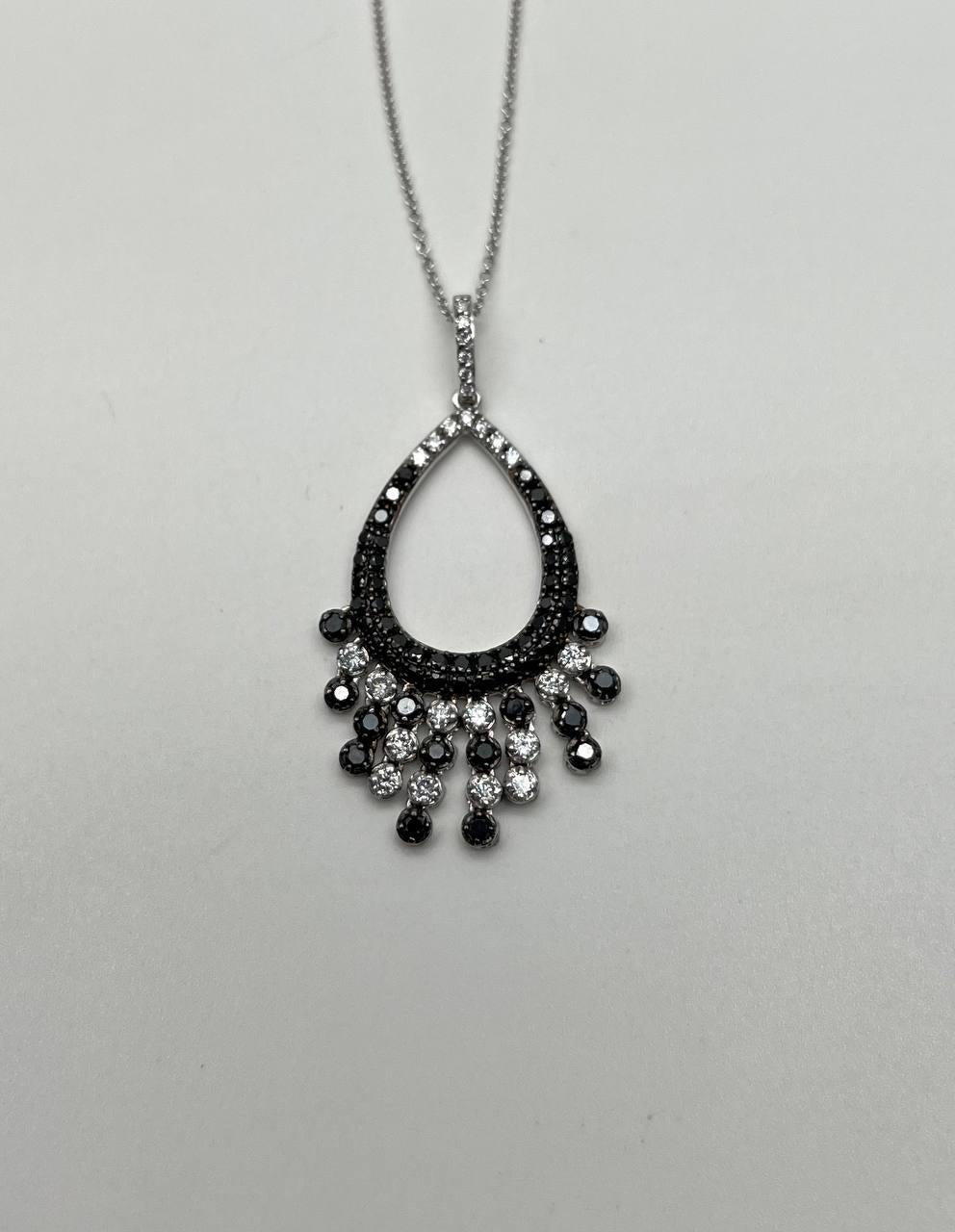 Black & White Diamonds Pave 14K White Gold Chandelier Tassel Pendant Necklace
