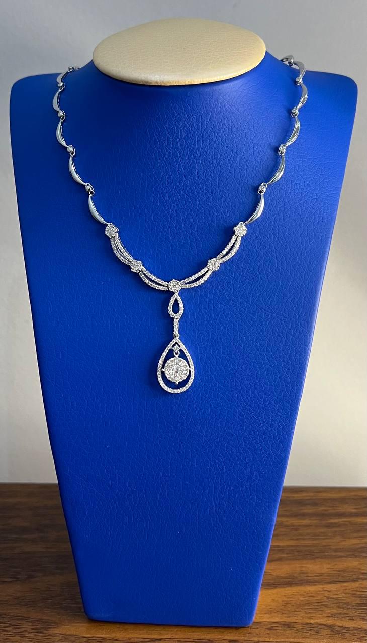 Princess Bib Style Diamond Statement 18K White Gold Pendant Lariat Necklace