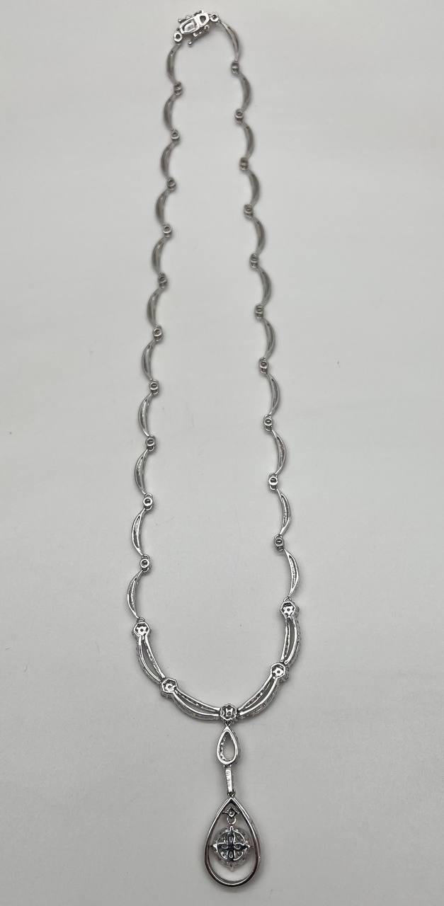 Princess Bib Style Diamond Statement 18K White Gold Pendant Lariat Necklace