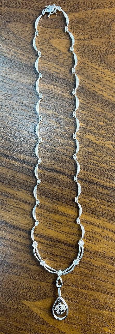 Princess Bib Style Diamond Statement 18K White Gold Pendant Lariat Necklace