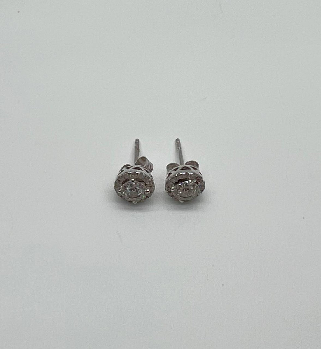 Diamond Round Cluster Pave Set Halo Set 14K White Gold Stud Earrings