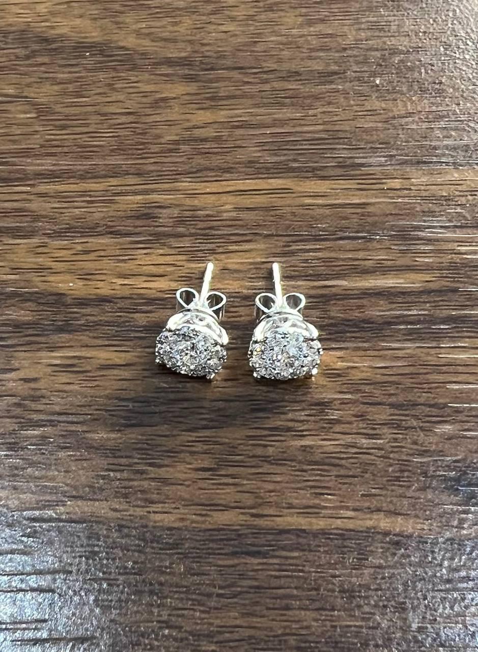 Diamond Cluster Pave Set Halo Set 14K White Gold Stud Earrings