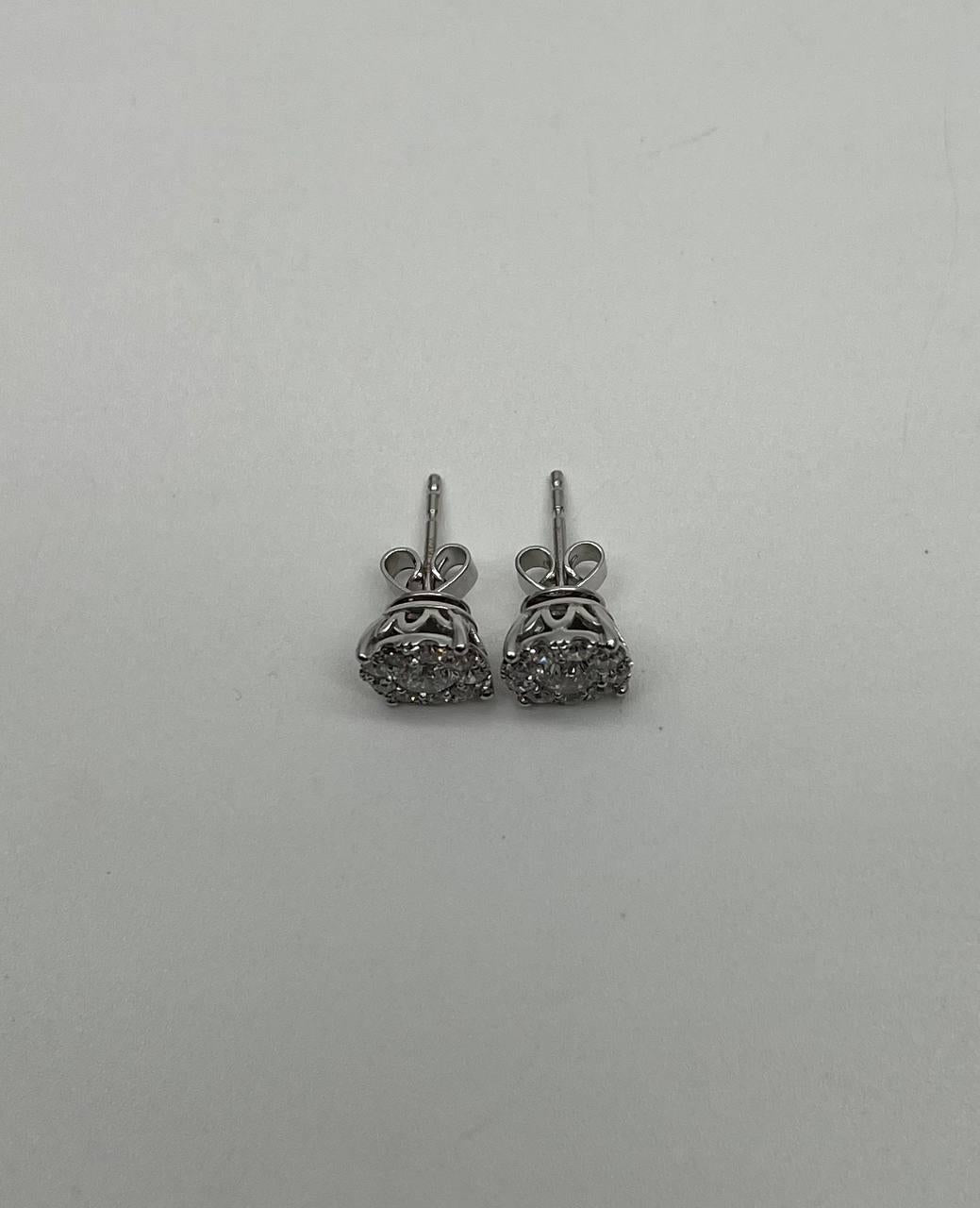 Diamond Cluster Pave Set Halo Set 14K White Gold Stud Earrings