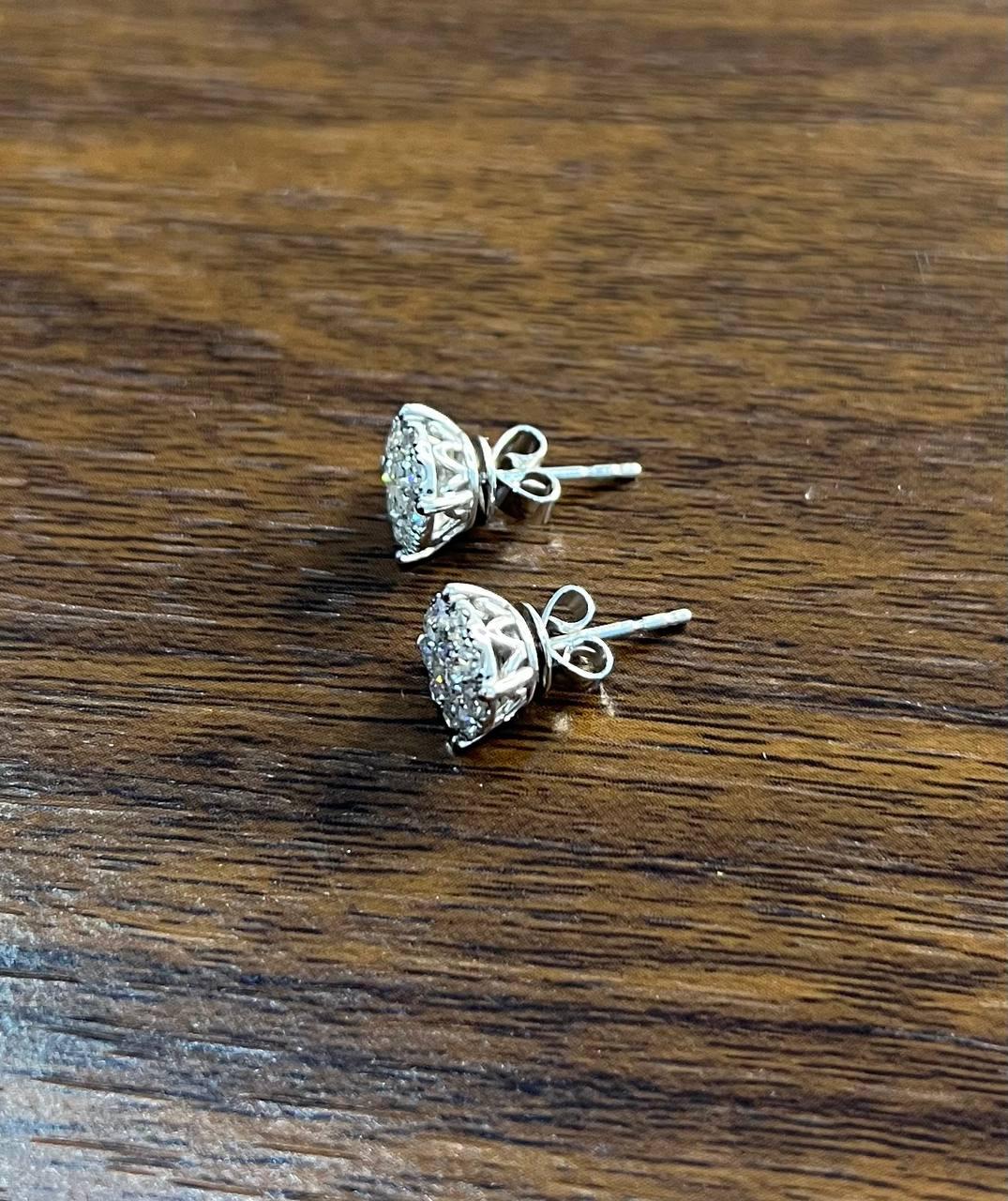 Diamond Cluster Pave Set Halo Set 14K White Gold Stud Earrings