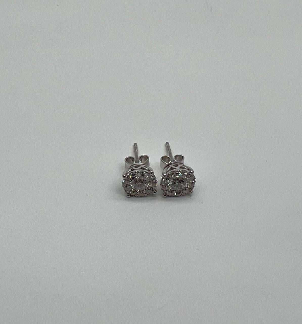Diamond Cluster Pave Set Halo Set 14K White Gold Stud Earrings