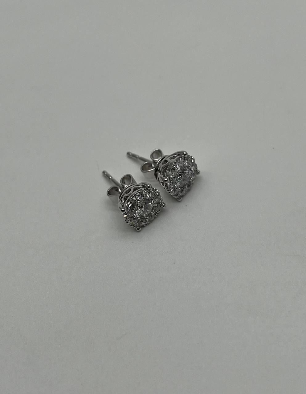 Diamond Cluster Pave Set Halo Set 14K White Gold Stud Earrings