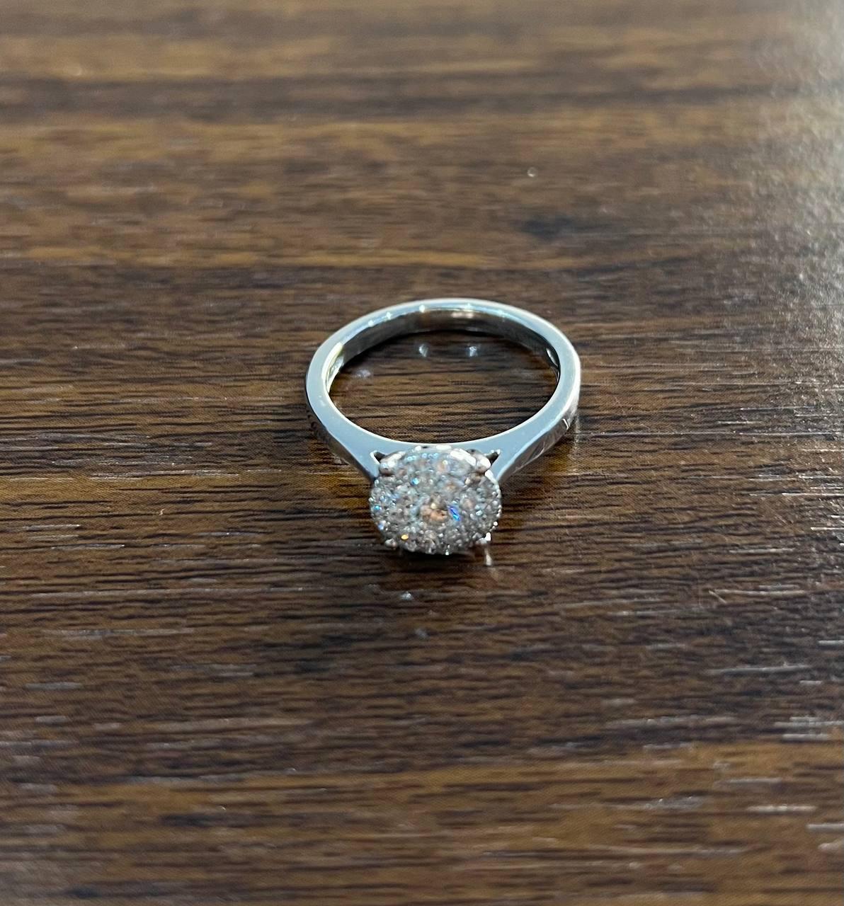 Diamonds Pave Set Round Cluster Halo Set 14K White Gold Statement Ring