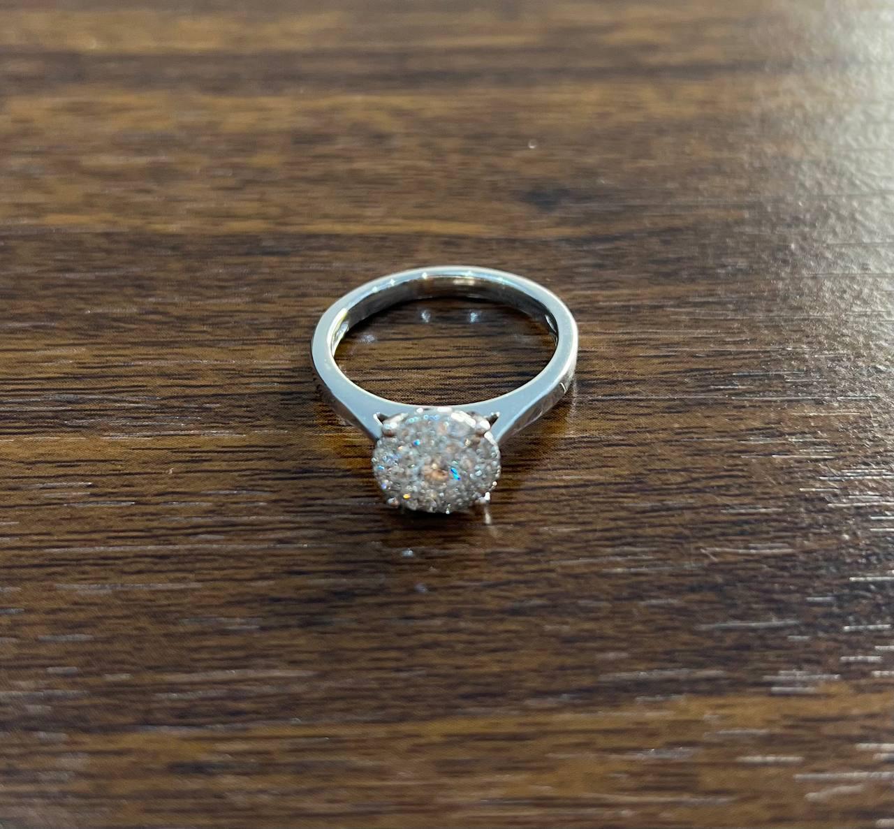 Diamonds Pave Set Round Cluster Halo Set 14K White Gold Statement Ring