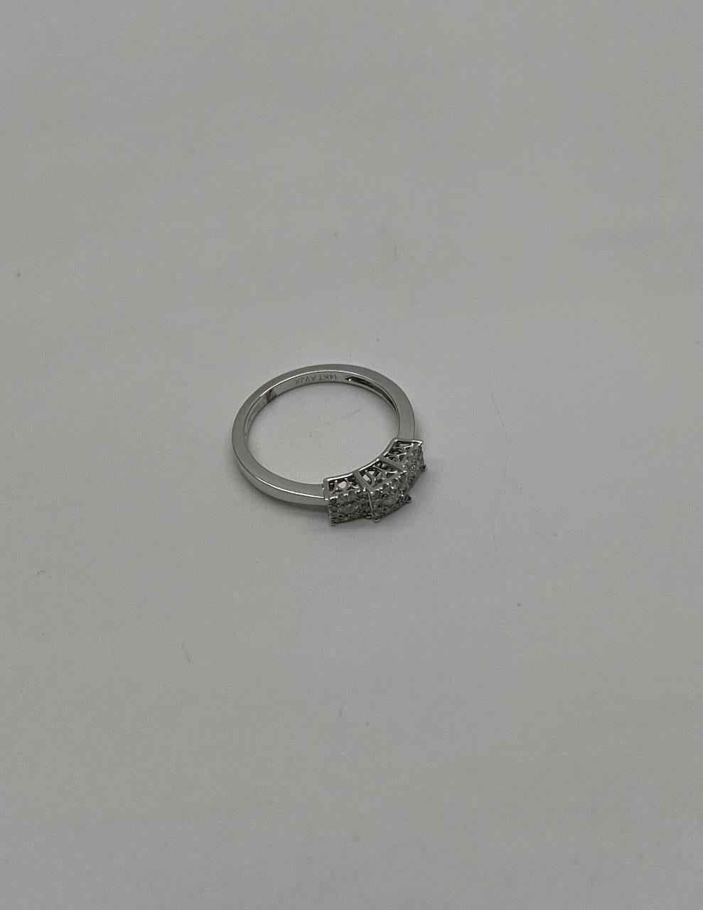 Diamonds Pave Set Square Cluster Halo 14K White Gold Statement Three Stone Ring
