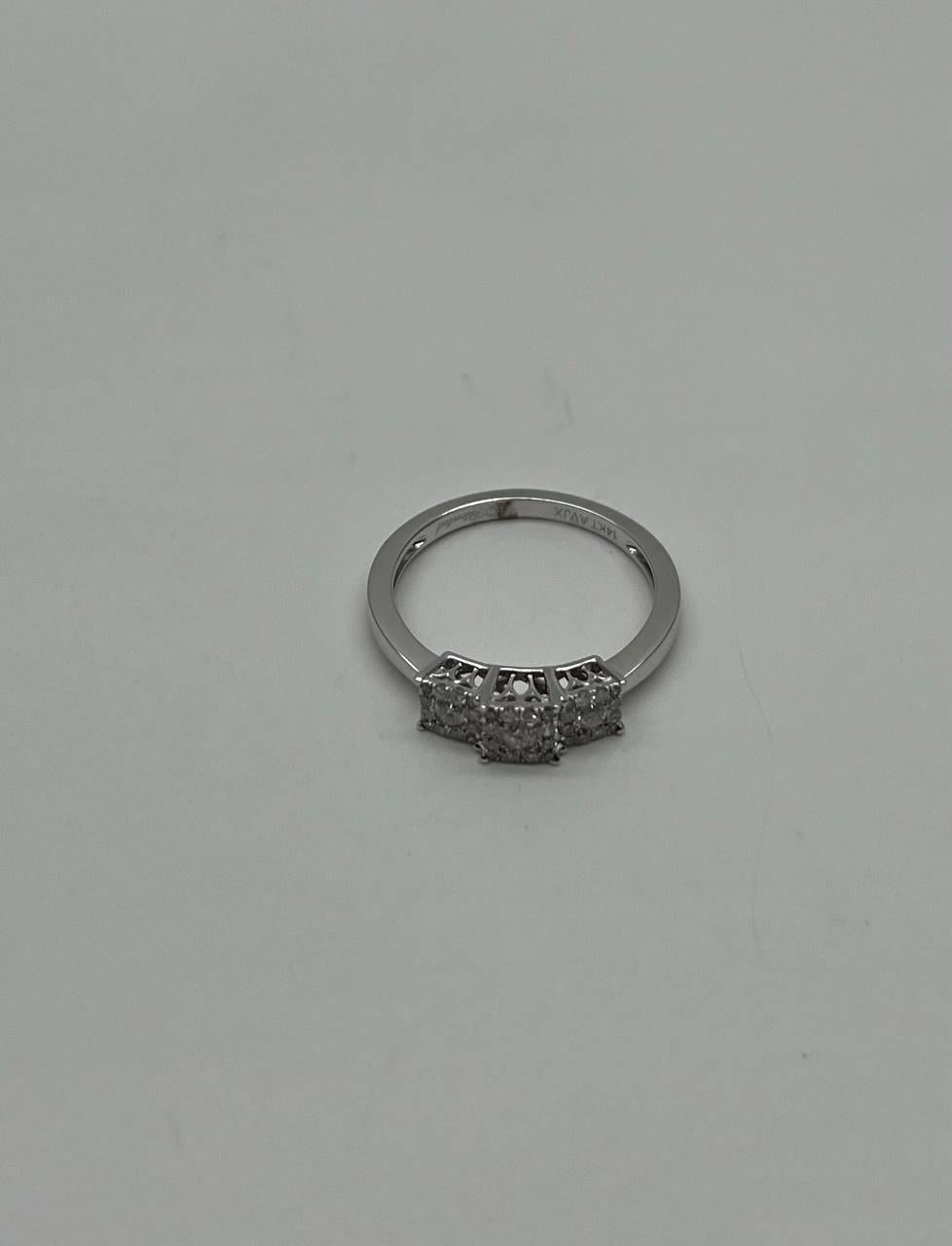 Diamonds Pave Set Square Cluster Halo 14K White Gold Statement Three Stone Ring