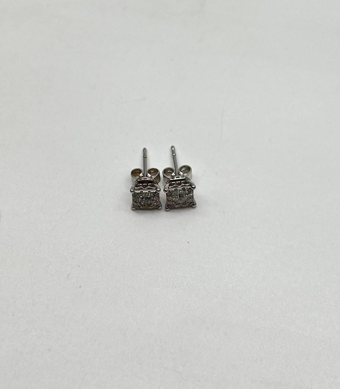 Diamond Square Shape Cluster Pave Set Halo Set 14K White Gold Stud Earrings