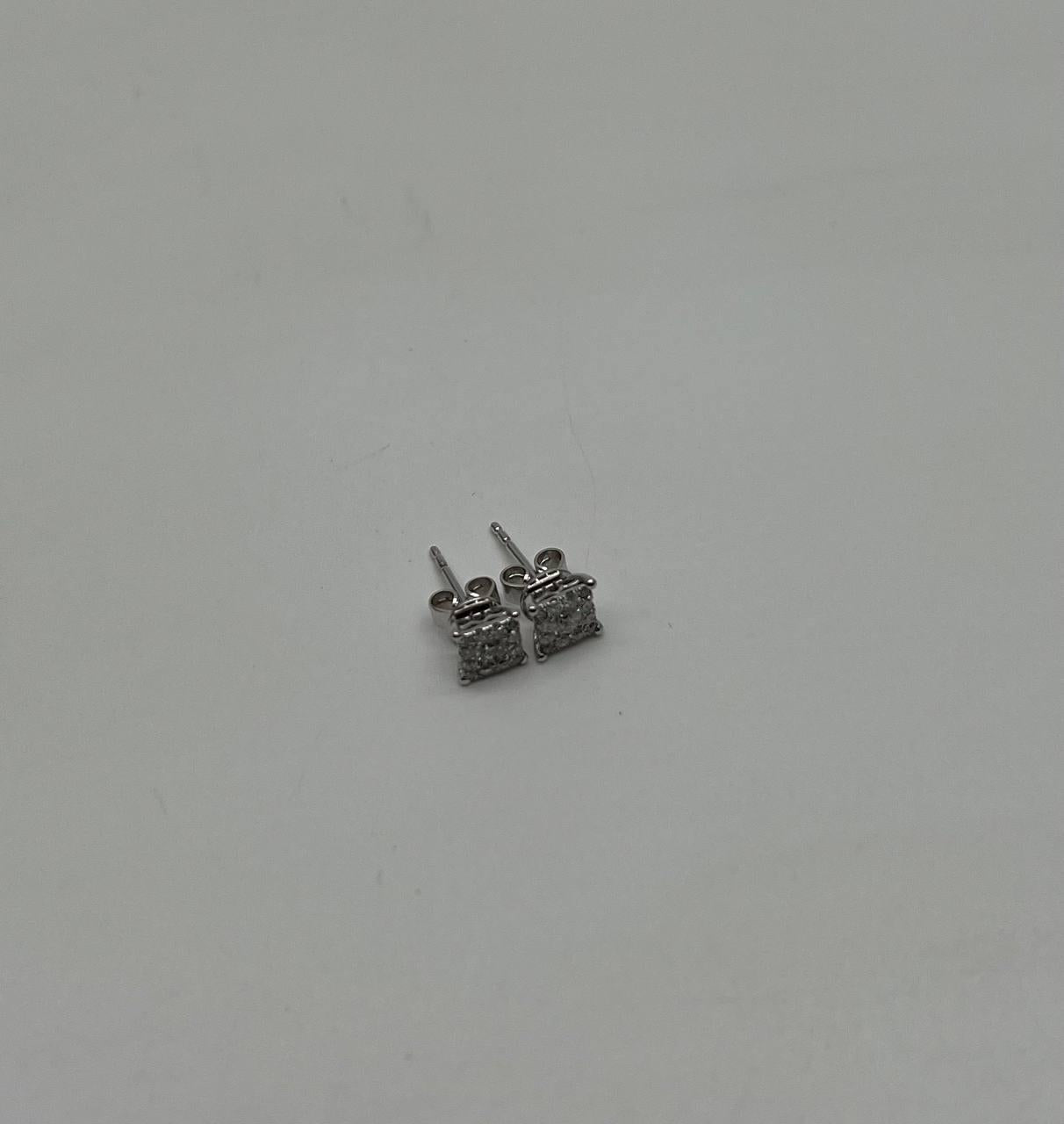 Diamond Square Shape Cluster Pave Set Halo Set 14K White Gold Stud Earrings