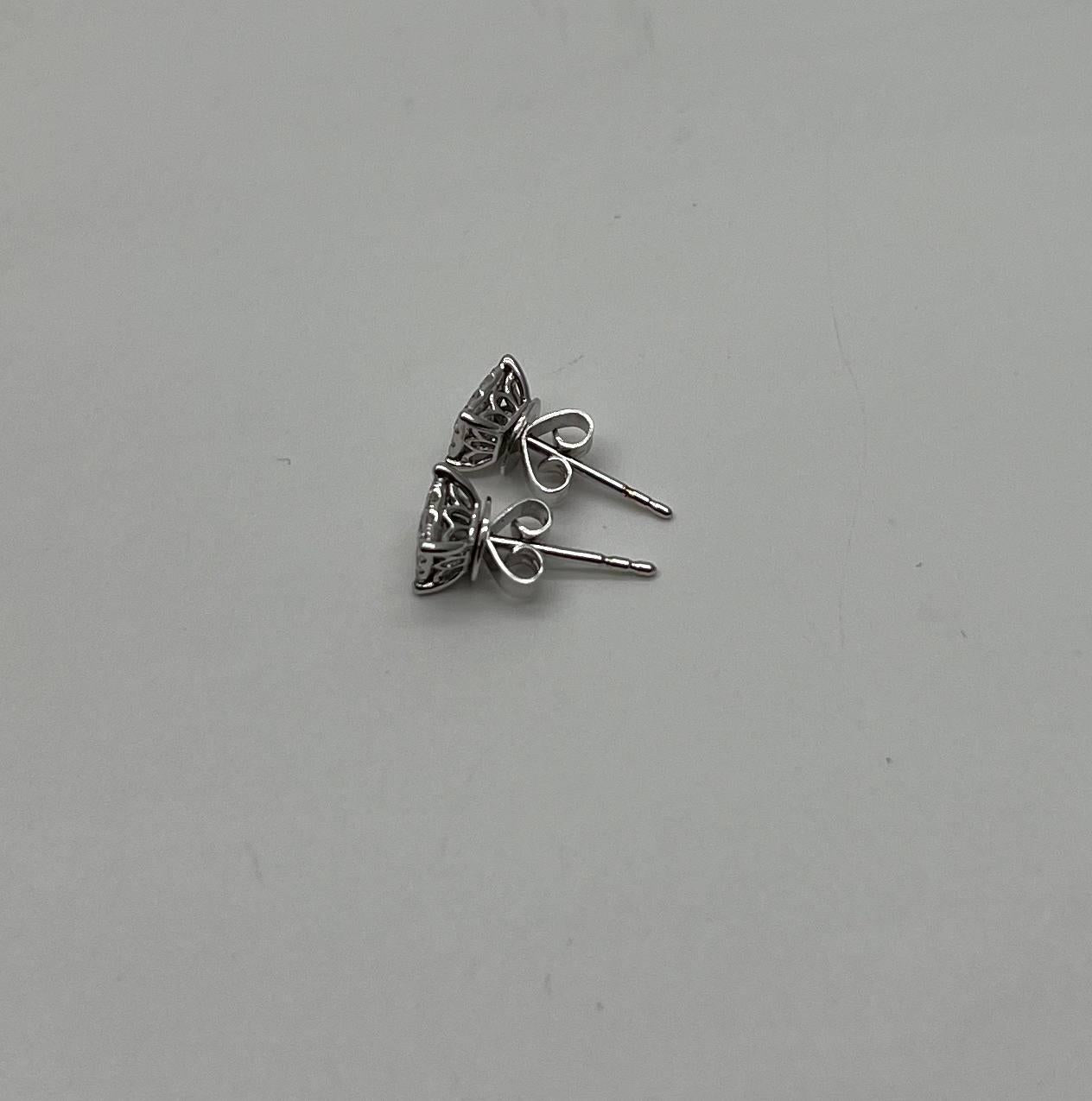 Diamond Square Shape Cluster Pave Set Halo Set 14K White Gold Stud Earrings