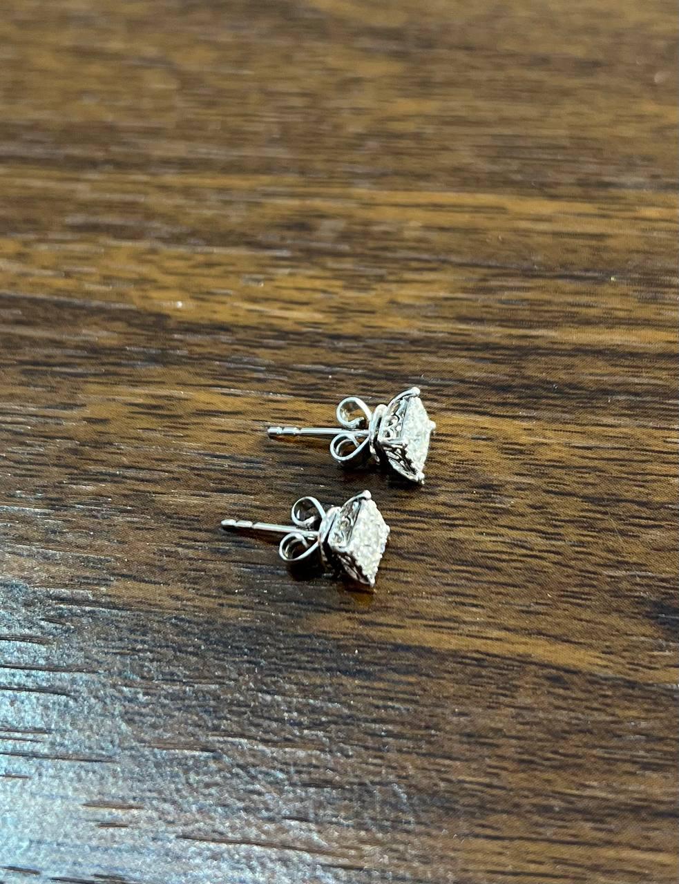 Diamond Square Shape Cluster Pave Set Halo Set 14K White Gold Stud Earrings