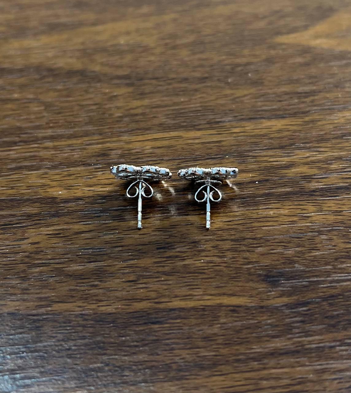 Diamond Pave Set Lucky Clover Charm Halo 18K White Gold Stud Statement Earrings