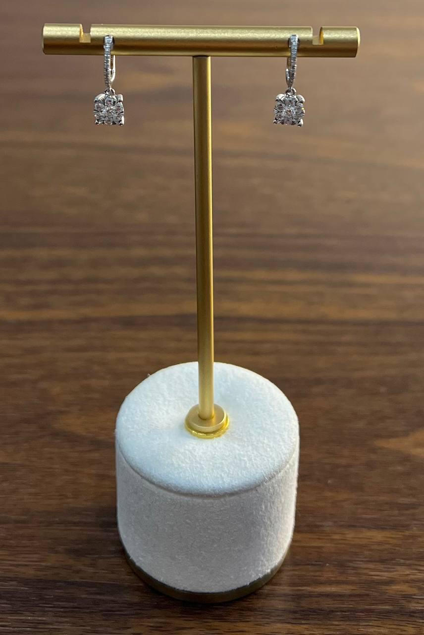 Diamonds Round Shape Pave Set Cluster Halo 14K White Gold Huggie Earrings