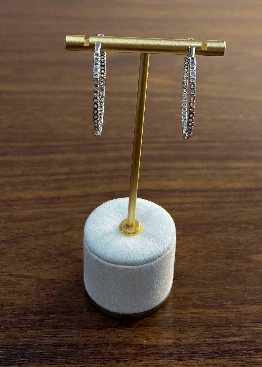 Classic Round Diamond Brilliant Cut 14K White Gold Medium Hoop Large Earrings