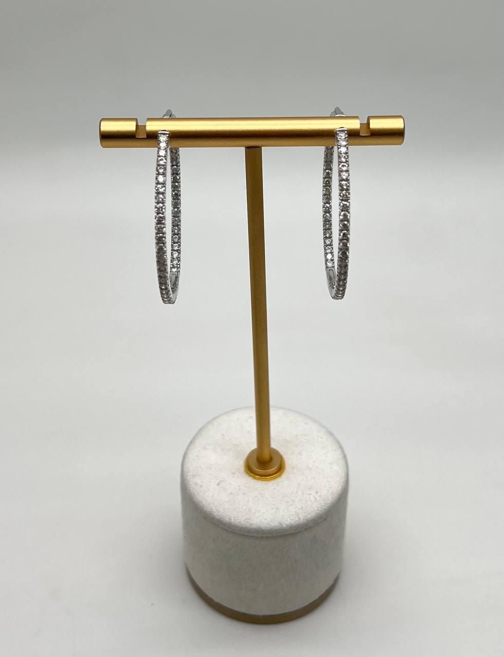 Classic Round Diamond Brilliant Cut 14K White Gold Medium Hoop Large Earrings