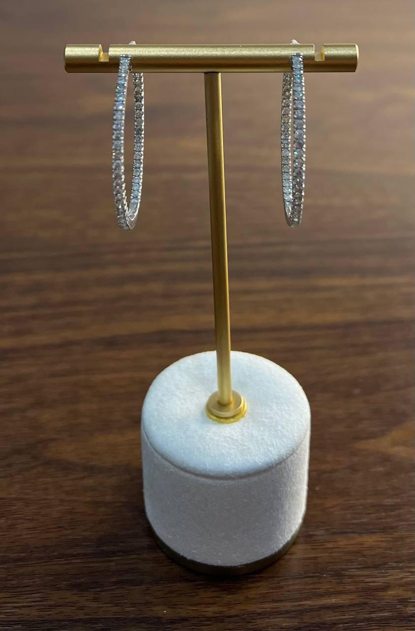 Classic Round Diamond Brilliant Cut 14K White Gold Medium Hoop Large Earrings