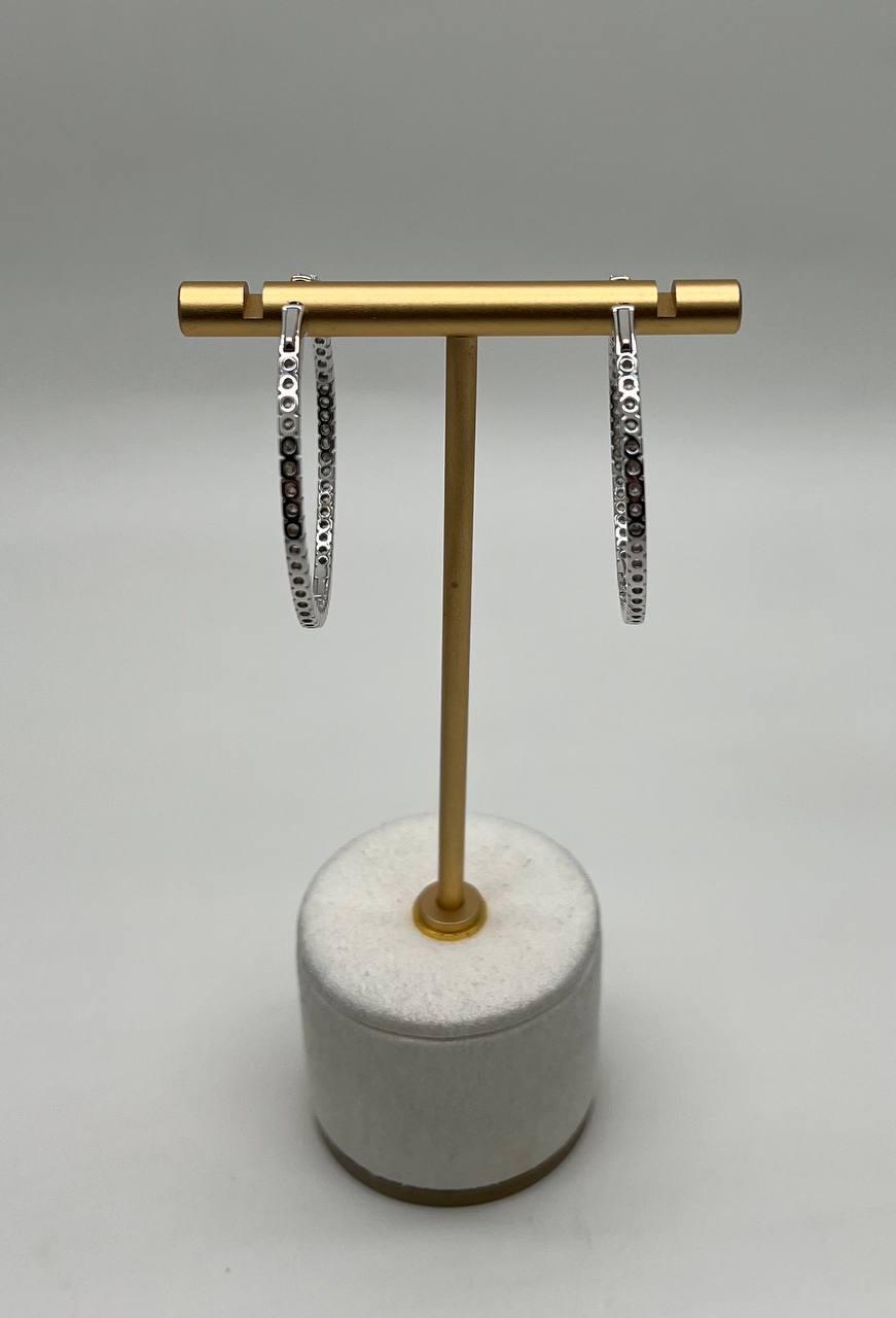 Classic Round Diamond Brilliant Cut 14K White Gold Medium Hoop Large Earrings