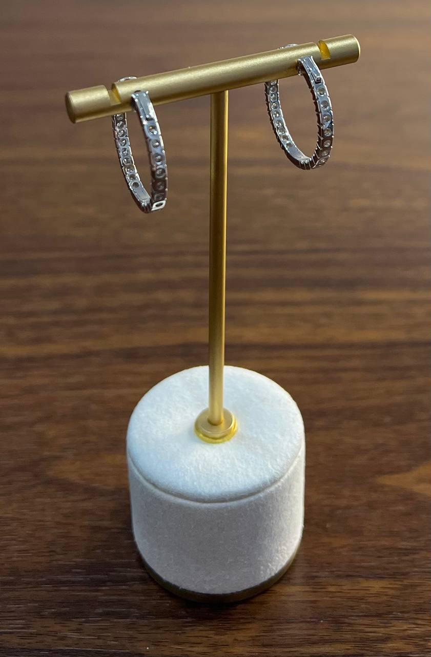 Classic Round Shape Brilliant Cut 18K White Gold Medium Hoop Earrings