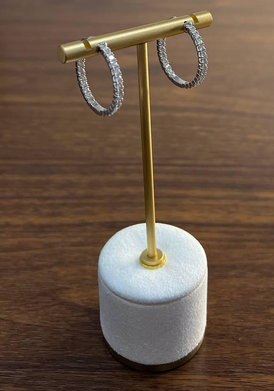 Classic Round Shape Brilliant Cut 18K White Gold Medium Hoop Earrings