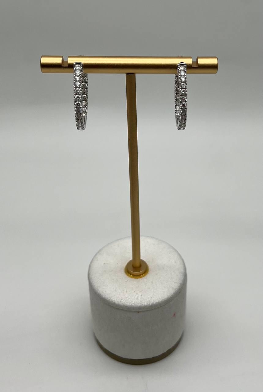 Classic Round Shape Brilliant Cut 18K White Gold Medium Hoop Earrings