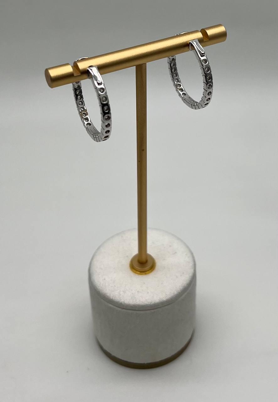 Classic Round Shape Brilliant Cut 18K White Gold Medium Hoop Earrings