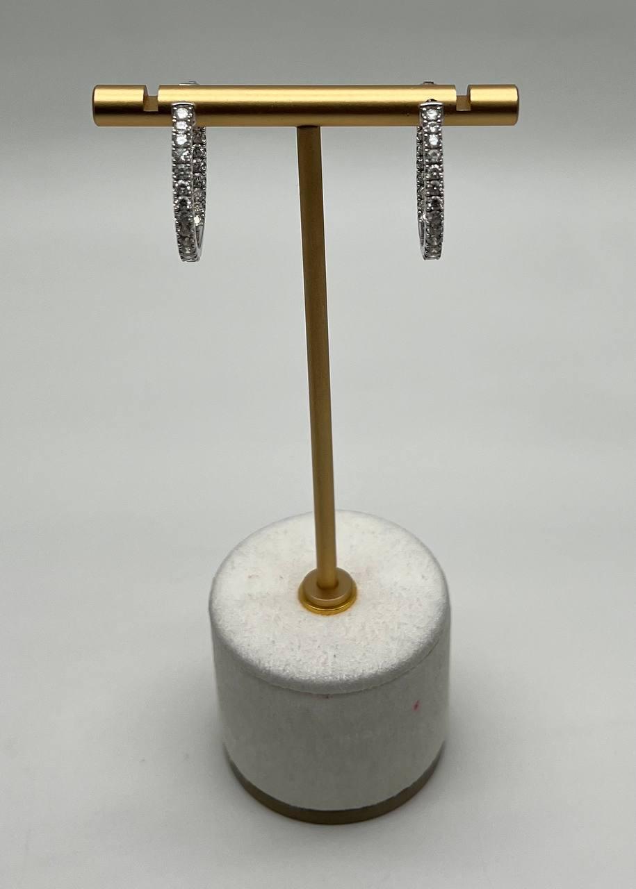 Classic Round Shape Brilliant Cut 18K White Gold Medium Hoop Earrings