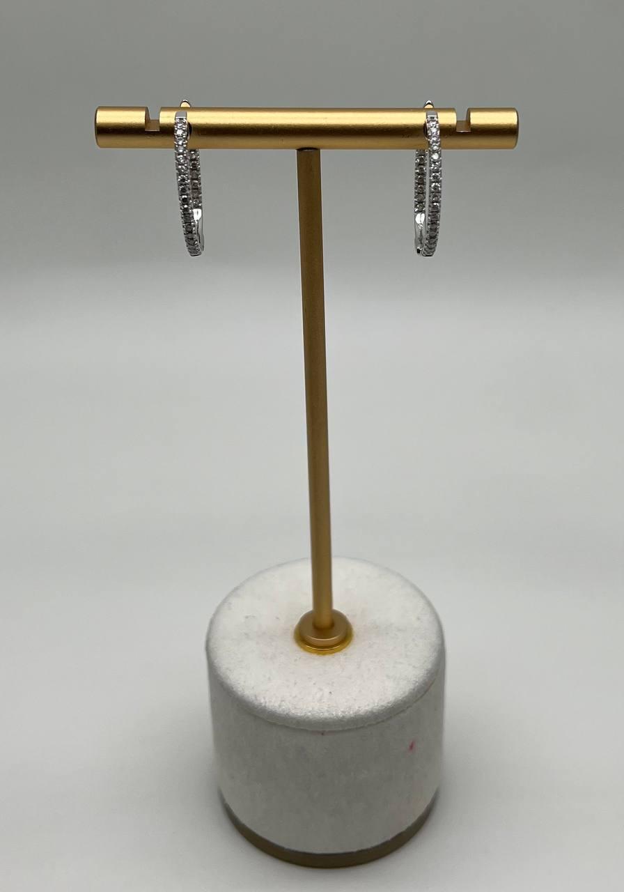 Classic Round Diamond Brilliant Cut 14K White Gold Medium Hoop Huggie Earrings