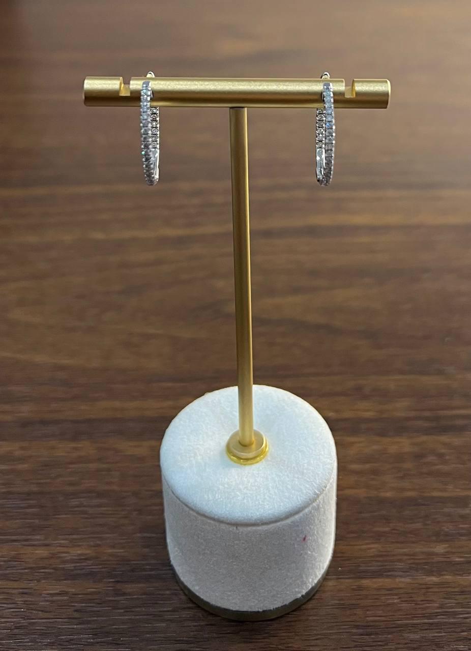 Classic Round Diamond Brilliant Cut 14K White Gold Medium Hoop Huggie Earrings