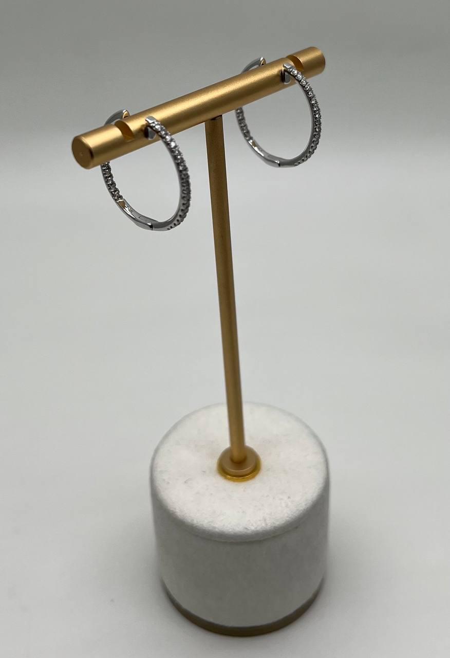 Classic Round Diamond Brilliant Cut 14K White Gold Medium Hoop Huggie Earrings