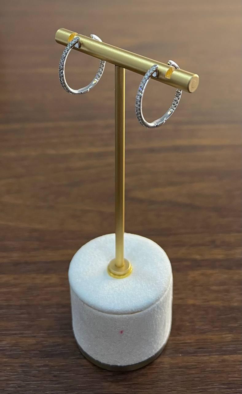 Classic Round Diamond Brilliant Cut 14K White Gold Medium Hoop Huggie Earrings