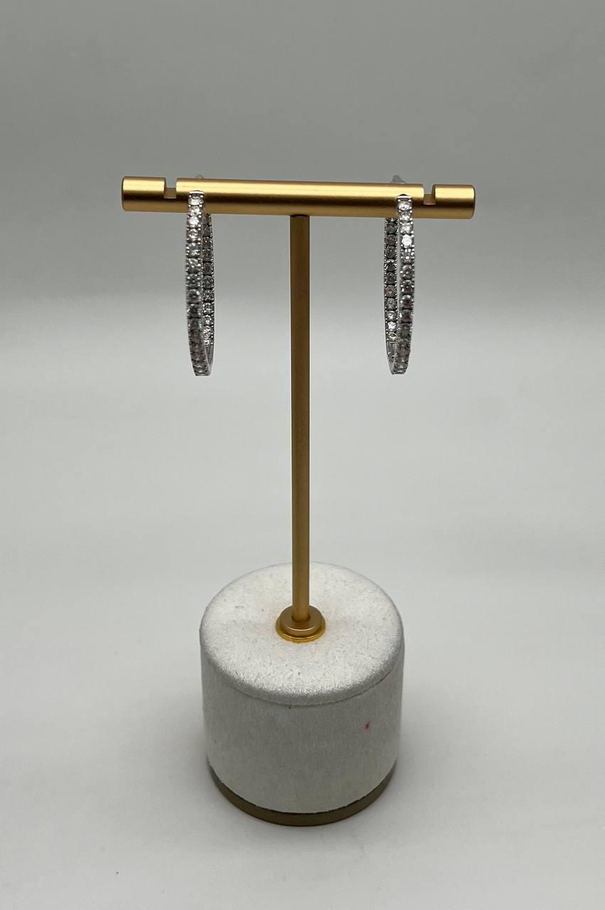 Classic Round Diamond Brilliant Cut 14K White Gold Medium Hoop Large Earrings