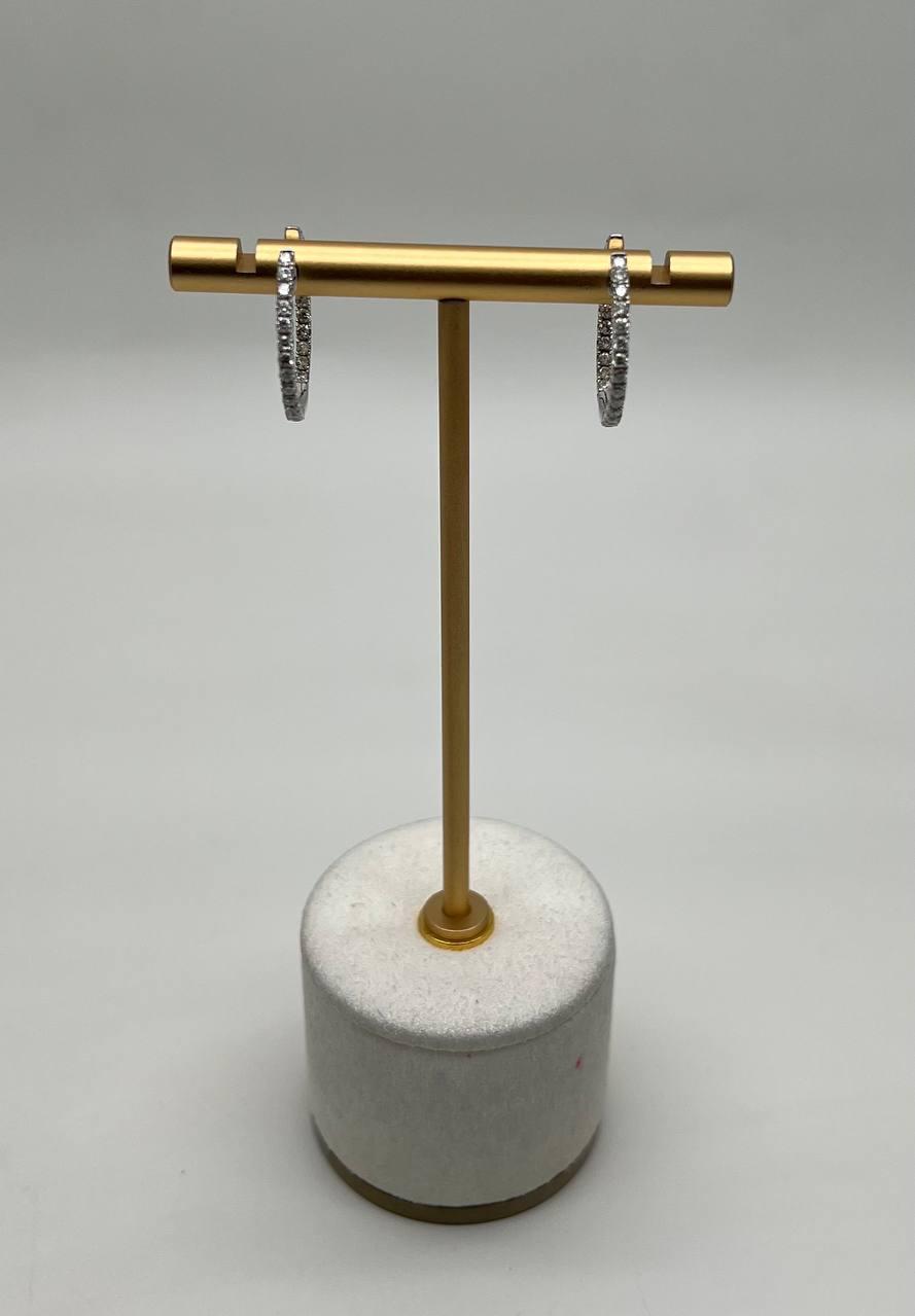 Classic Round Shape Brilliant Cut 14K White Gold Medium Hoop Huggie Earrings