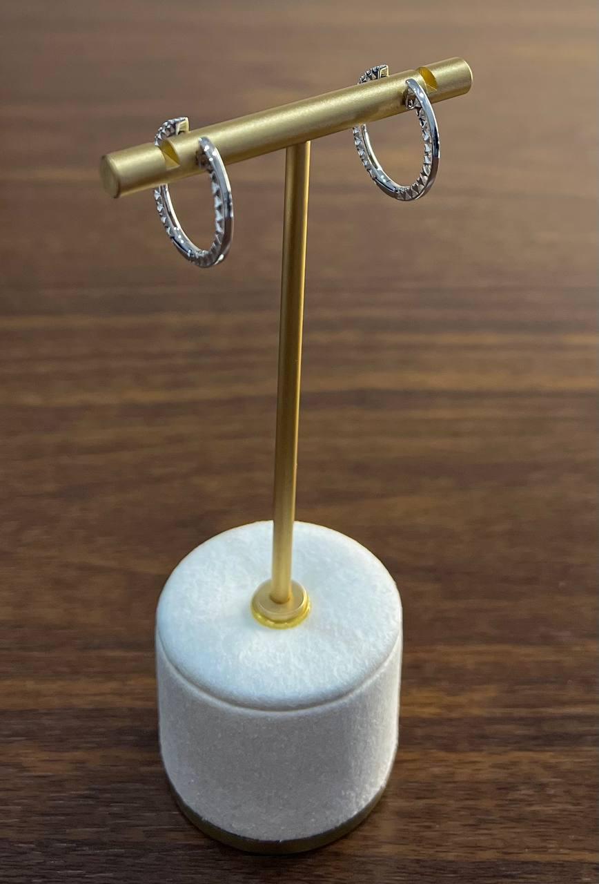 Classic Round Shape Brilliant Cut 14K White Gold Medium Hoop Huggie Earrings