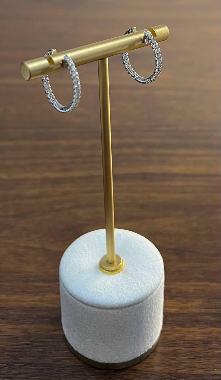 Classic Round Shape Brilliant Cut 14K White Gold Medium Hoop Huggie Earrings