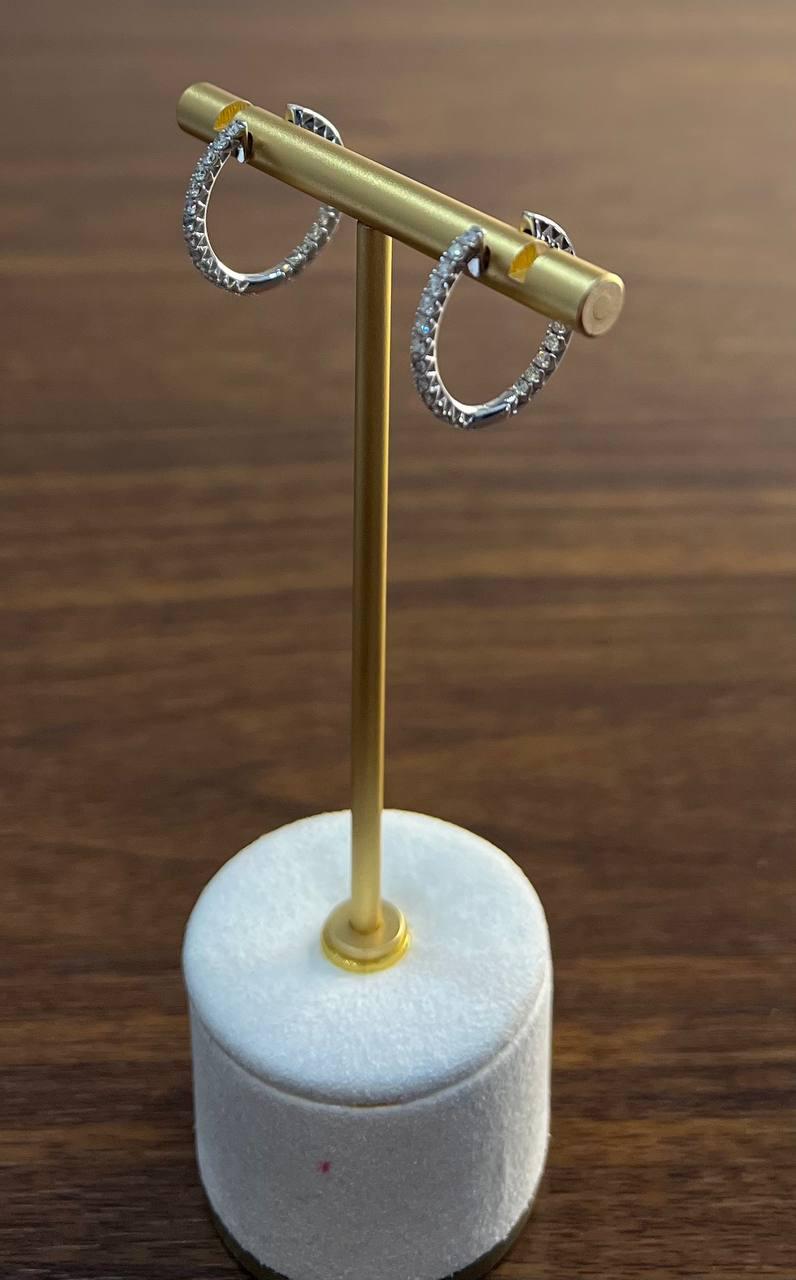 Classic Round Shape Brilliant Cut 14K White Gold Medium Hoop Huggie Earrings