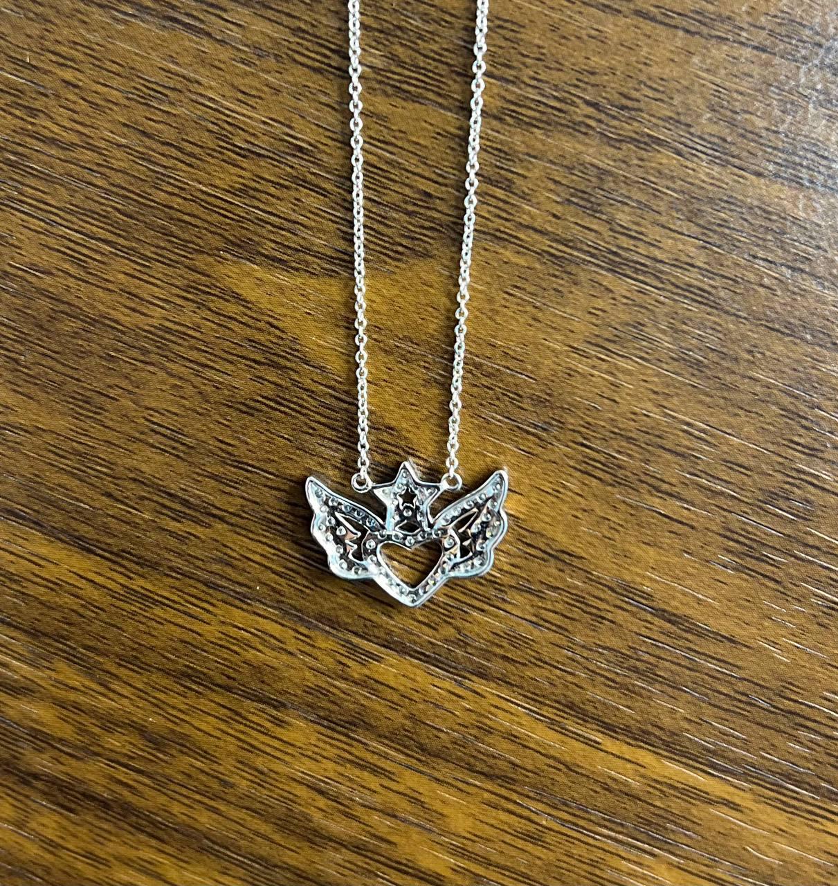 Heart Angle Wings Star Diamond Halo Set 18K White Gold Chain Pendant Necklace