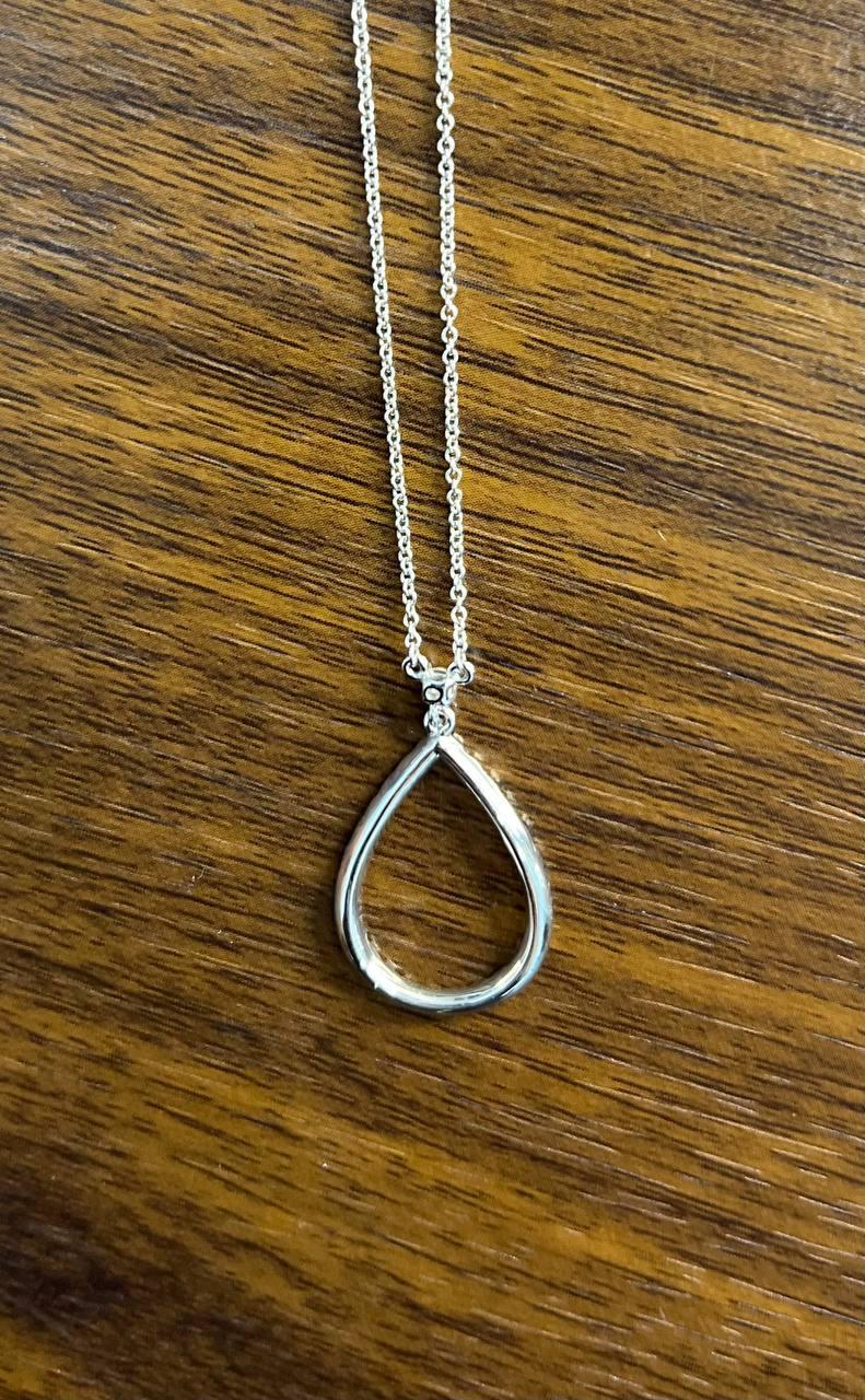 Pear Teardrop Shape Egg Diamonds Halo Motif 18K White Gold Pendant Necklace