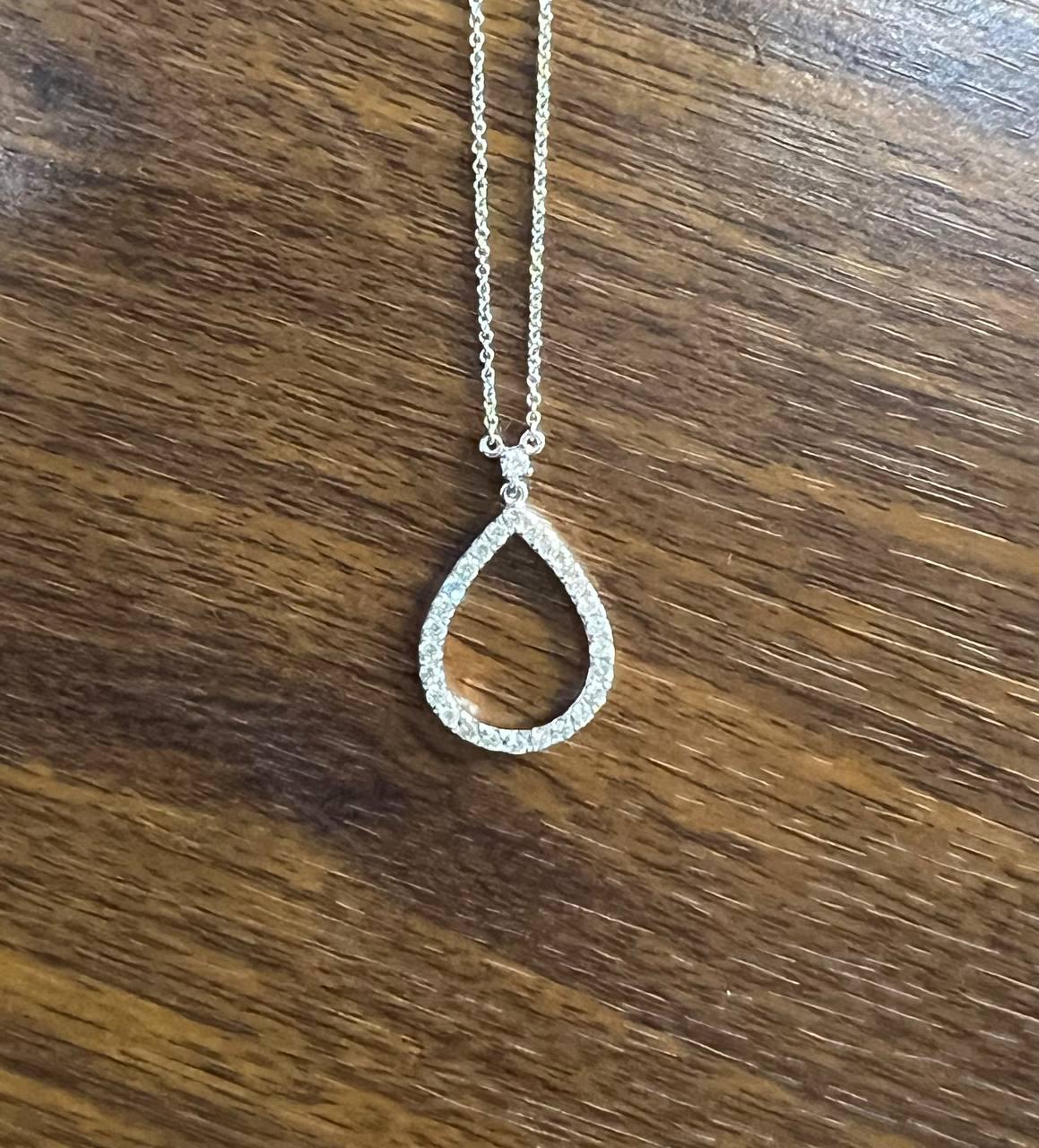 Pear Teardrop Shape Egg Diamonds Halo Motif 18K White Gold Pendant Necklace