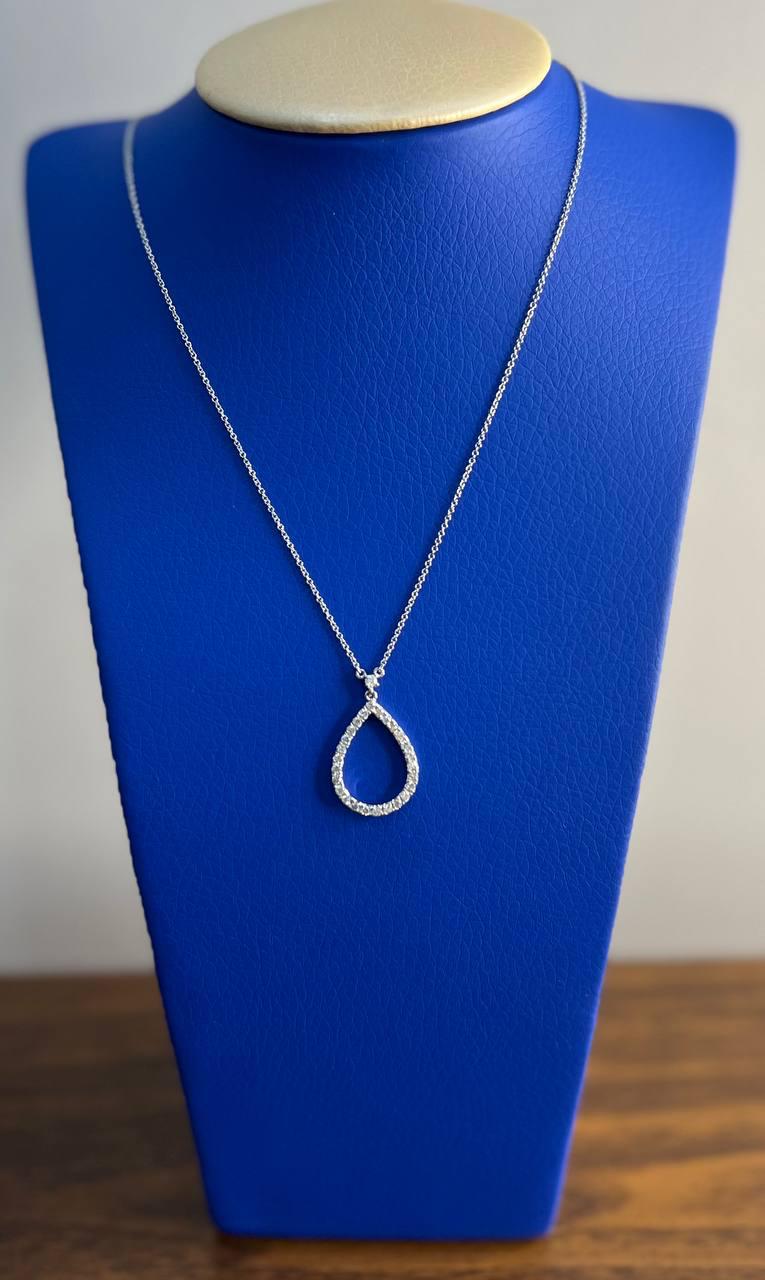 Pear Teardrop Shape Egg Diamonds Halo Motif 18K White Gold Pendant Necklace