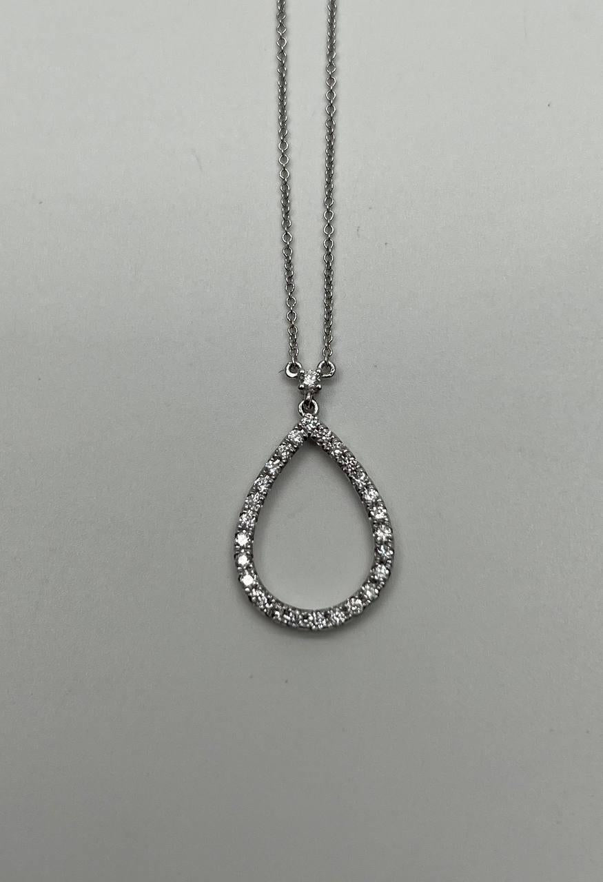 Pear Teardrop Shape Egg Diamonds Halo Motif 18K White Gold Pendant Necklace