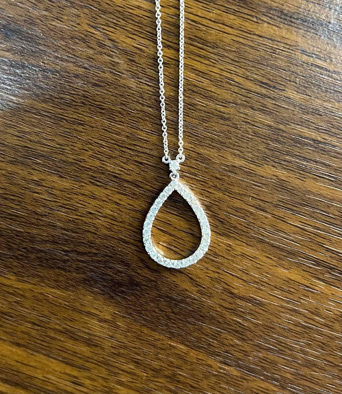 Pear Teardrop Shape Egg Diamonds Halo Motif 18K White Gold Pendant Necklace