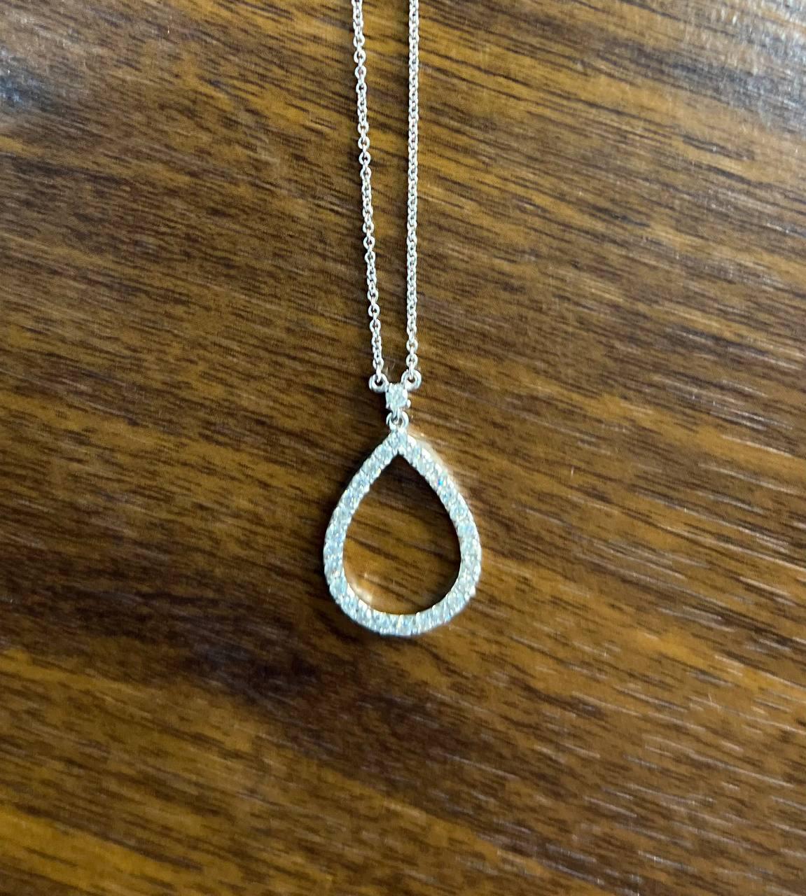 Pear Teardrop Shape Egg Diamonds Halo Motif 18K White Gold Pendant Necklace