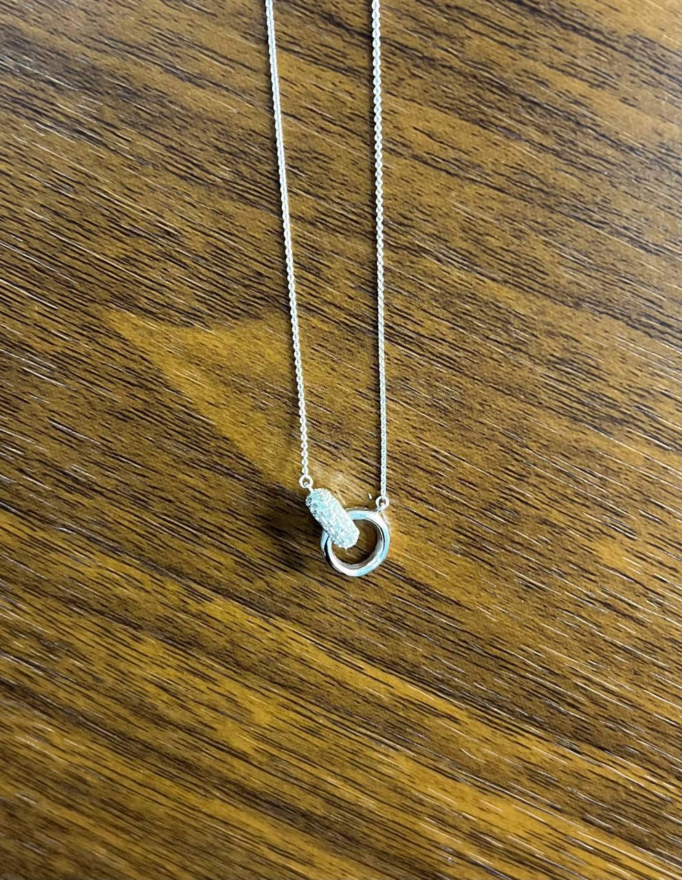 Interlocking Circle Rings Diamonds Halo Motif 18K White Gold Pendant Necklace