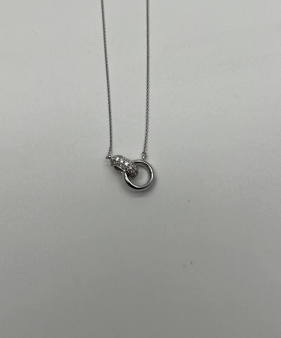 Interlocking Circle Rings Diamonds Halo Motif 18K White Gold Pendant Necklace