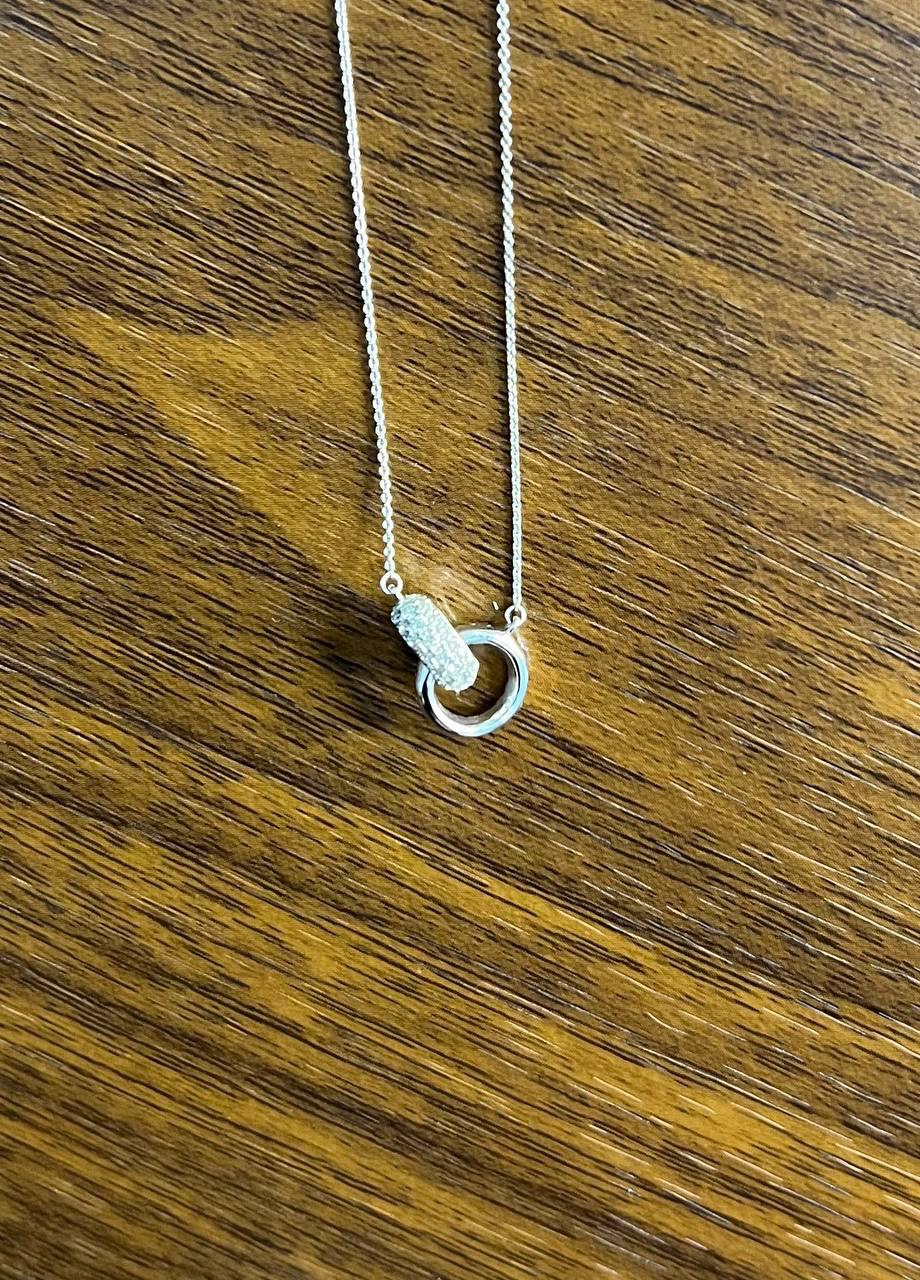 Interlocking Circle Rings Diamonds Halo Motif 18K White Gold Pendant Necklace