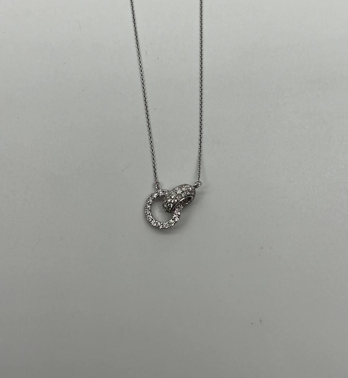 Interlocking Circle Rings Diamonds Halo Motif 18K White Gold Pendant Necklace